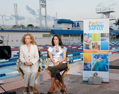 U.S. Rep. Debbie Wasserman Schultz (left) was joined by swimming champion Janet Evans for the unveiling of the nationwide education campaign linked to the VGB Act.
