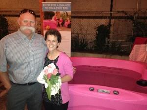 Traci Andrews (pictured with her husband) won a pink hot tub at the Spas for a Cause Pink Party in Vista, Calif.
