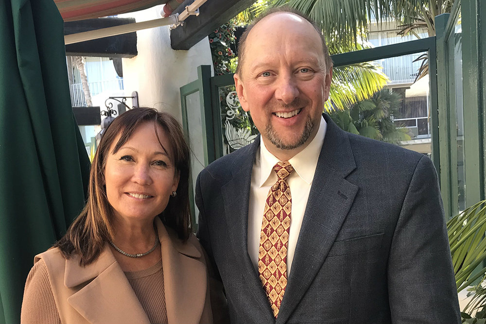 Eileen Benjamin, executive director of The Pool Spa & Aquatic Alliance, with NSPF CEO Thomas Lachocki, Ph.D.
