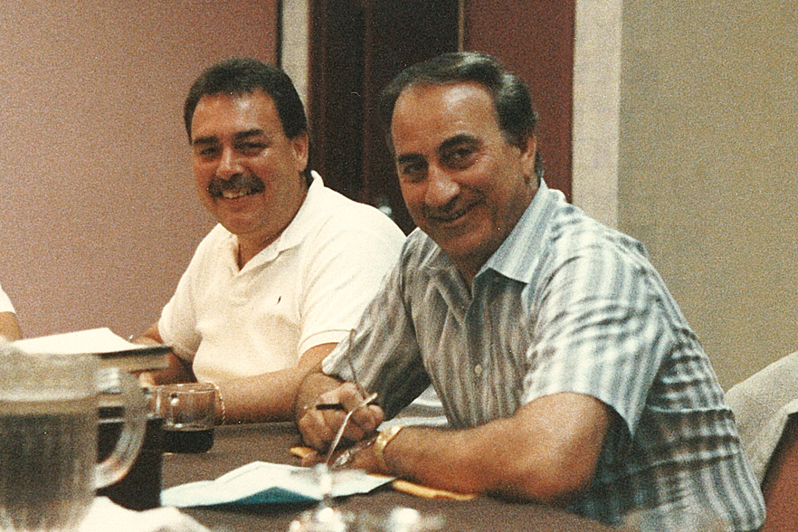 John Romano, left, with close friend and associate Al Rizzo, at a NESPA board meeting.
