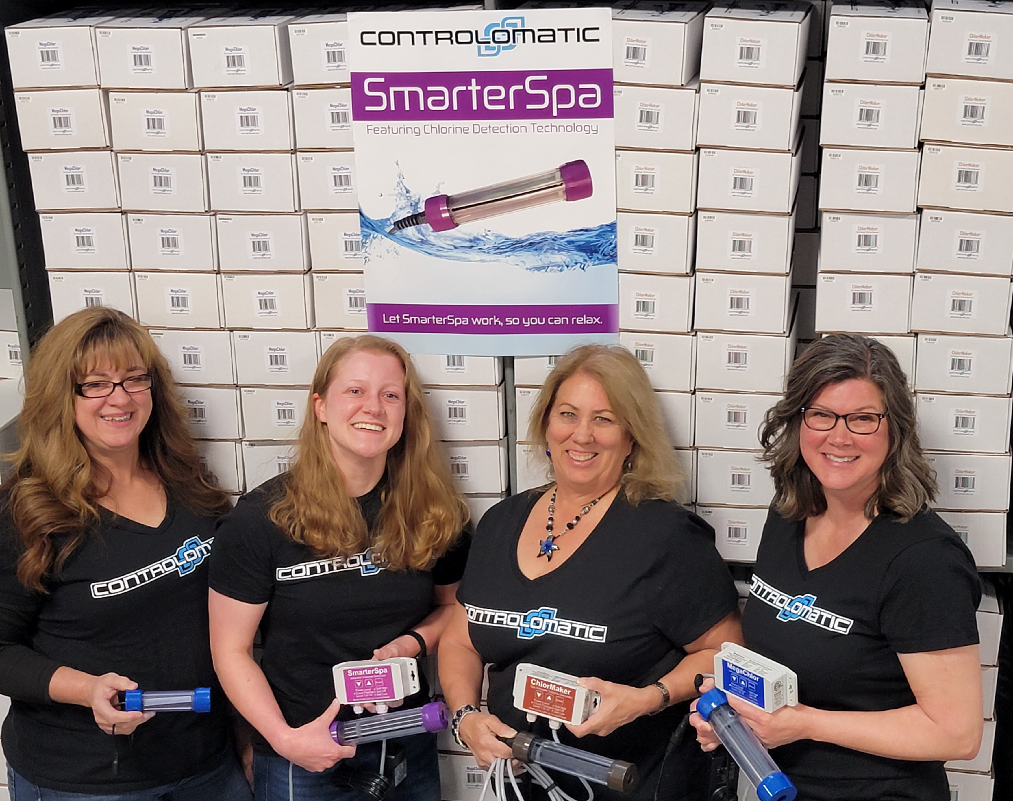 ControlOMatic key staffers, left to right: Senior Accounts Manager Karen Cooke, Senior Software Manager Elyssa Kohnke, Operations Manager Terri Van Wagner, and General Manager Melinda Kohnke.