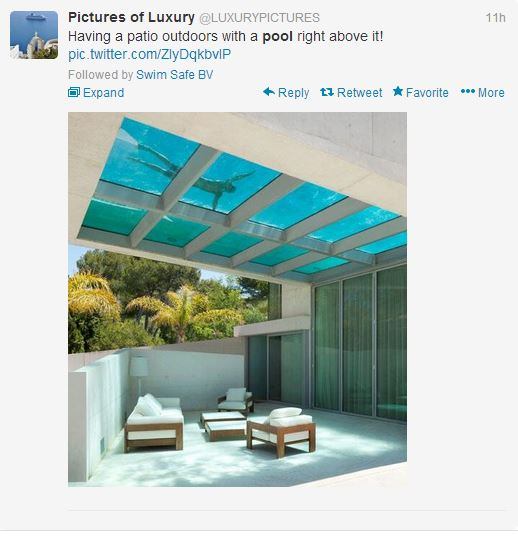 Look out below. Literally. This pool shared by @LUXURYPICTURES with a see-through bottom makes the perfect source of shade for those relaxing on the patio. #PSNSocialService