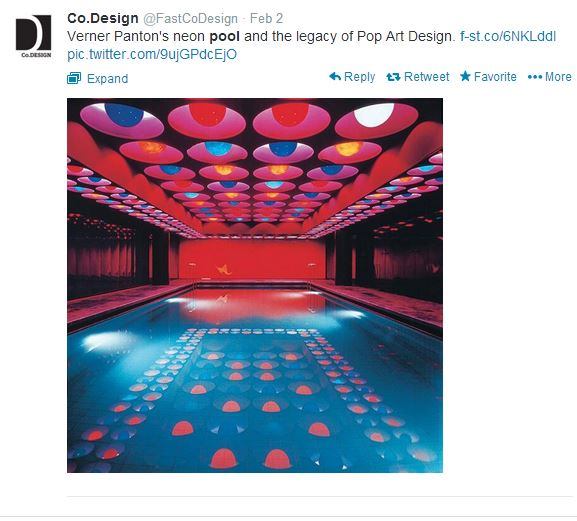Pool meets Pop Art in this one shared by 
@FastCoDesign. Sadly, this swimming pool area by Danish designer Verner Panton in 1969 was destroyed by a fire but the image lives on as an example of just how magical swimming pools can be. #PSNSocialService