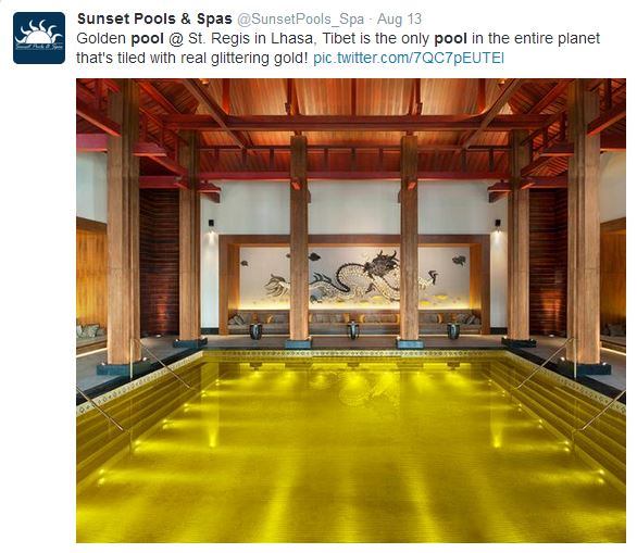 And, you know, if you ever have a rich enough client, you could make the suggestion to tile the pool in pure gold, like this one that 
@SunsetPools_Spa found — the only pool tiled with gold (so far).