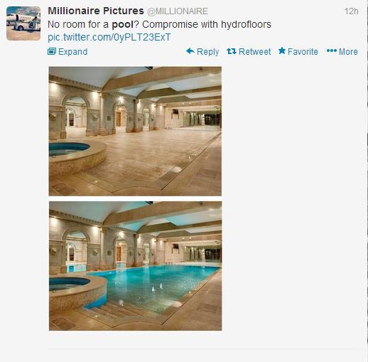 We first saw  
@Hydrofloors_com  during the 2013  
@poolspapatio  expo, but now the product has clearly caught the eye of Twitter user  
@MILLIONAIRE . #PSNSocialService