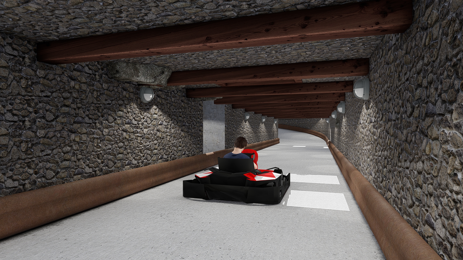 Part of the go-kart track runs directly beneath the lazy river.