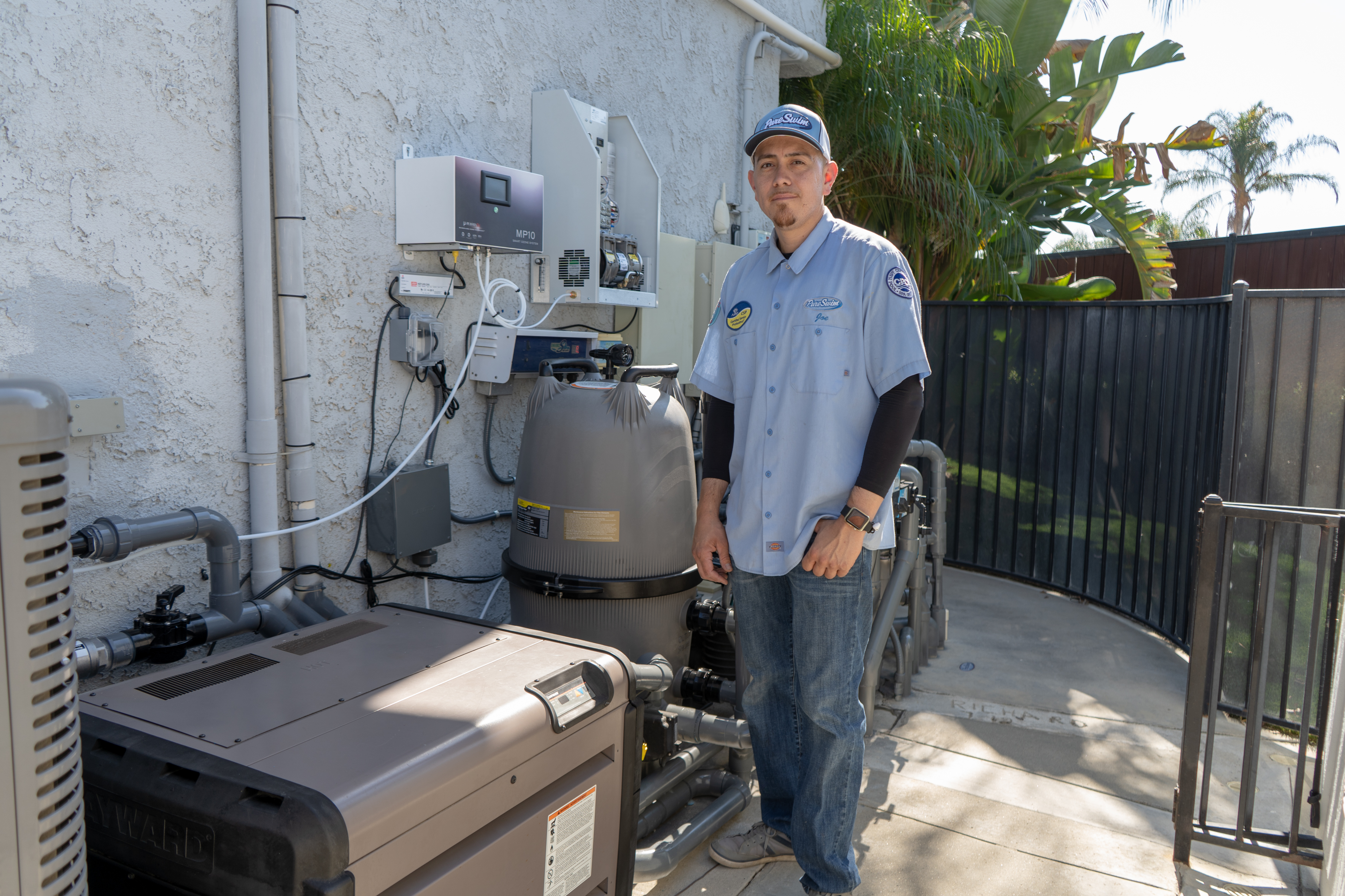 PureSwim employee Joe Corral installed the equipment in Gallo's backyard.