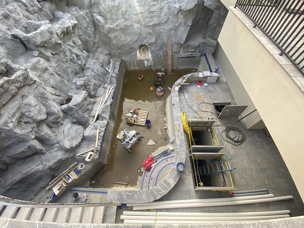 The lower pool, with the hole denoting where the slide exits.