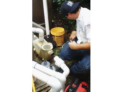 Simple fix: Once you’ve determined the rate of water loss, start by checking the plumbing, especially on the suction side, to try to isolate a leak; if you find it, just swap out the bad pipe or valve.