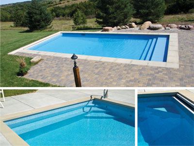 Integrated steps and benches, such as the ones shown above, not only have become increasingly popular because of their seamless look, but also are available in varying configurations. Builders make them from supplied steel panels or poured concrete, then order customized liners that fit over the

steps or benches.