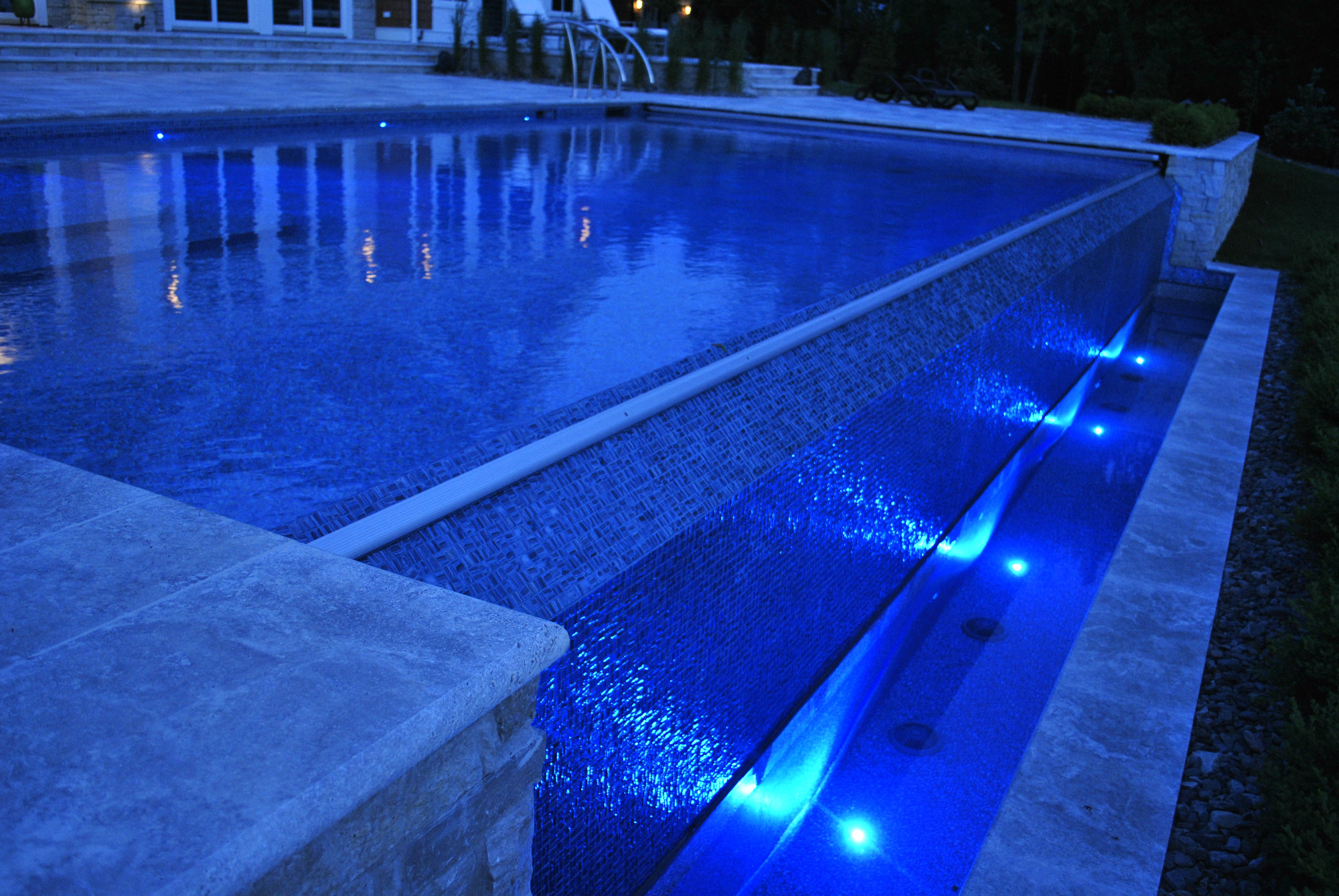 Lighting adds a dramatic effect at night.