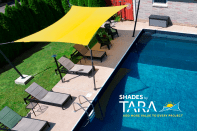 Poolside lounge chairs covered with a yellow shader.