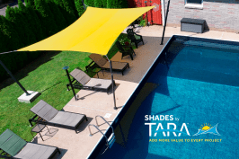 Poolside lounge chairs covered with a yellow shader.